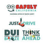OTS Go Safely logo suite (all logos: go safely, just drive, dui dosent just mean booze, think two steps ahead)